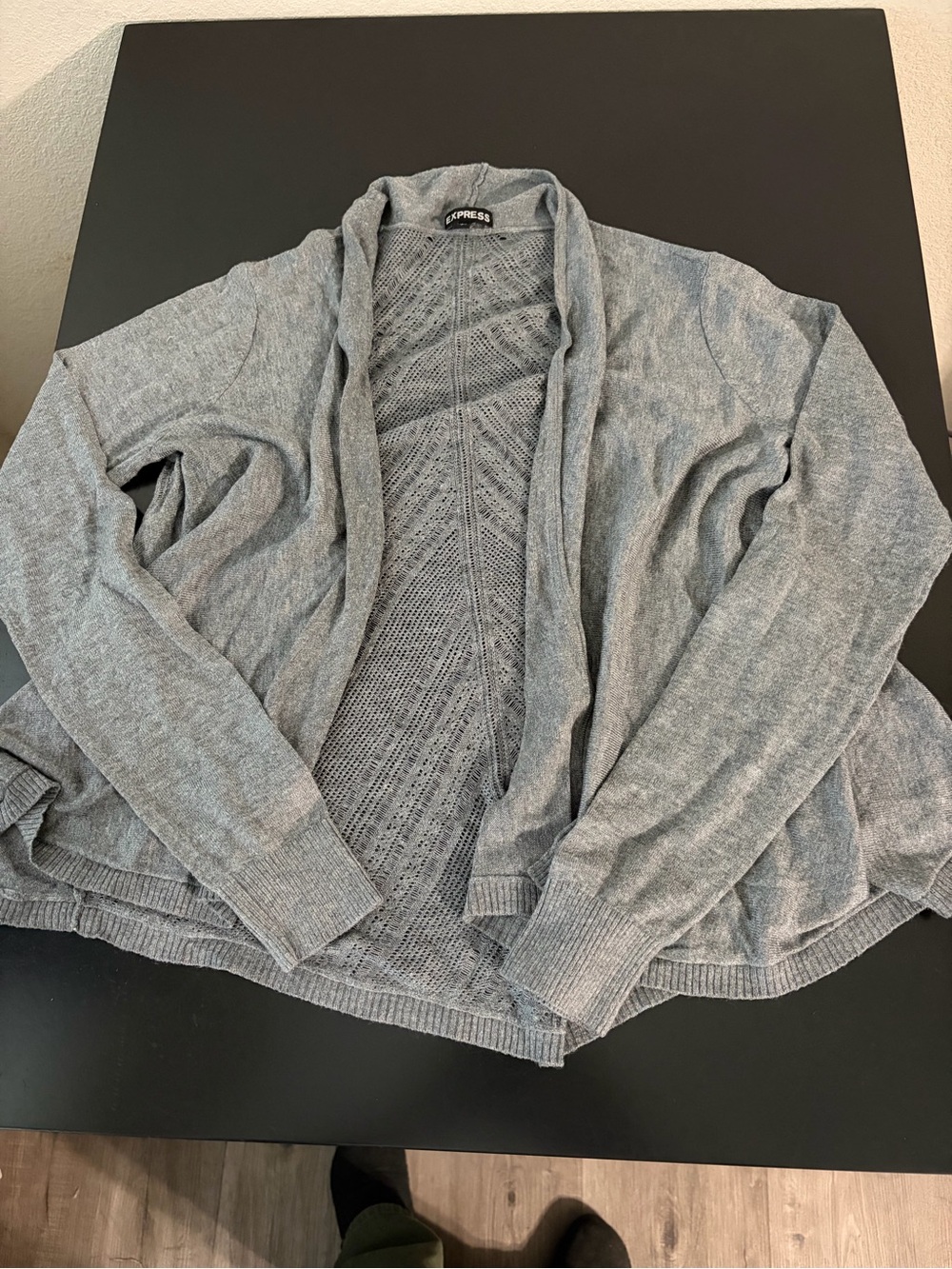 Express Gray Open-Front Draped Cardigan